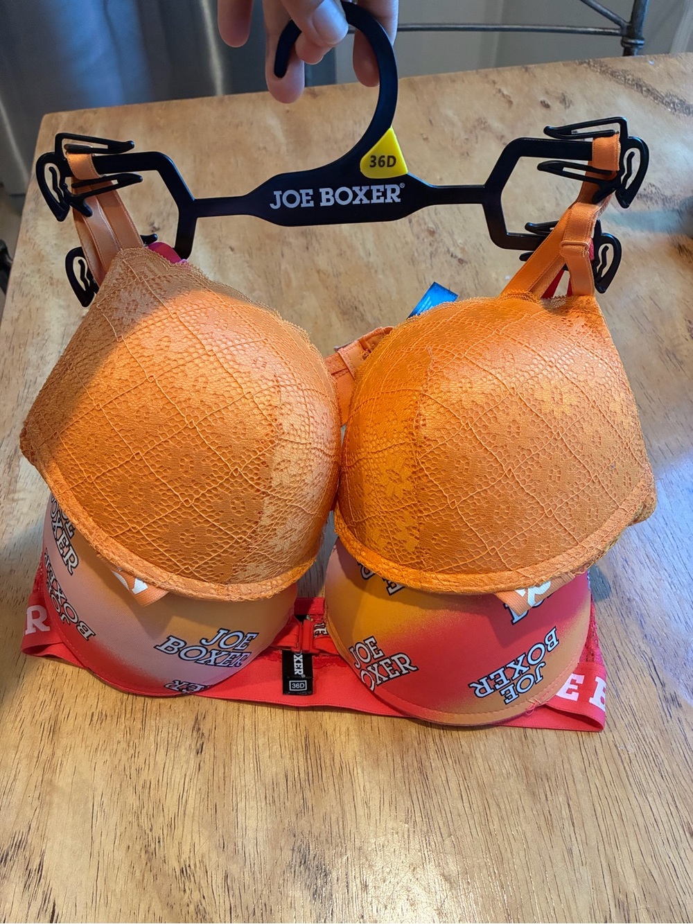 Joe Boxer Orange Lace Push-Up Bra with Logo Band